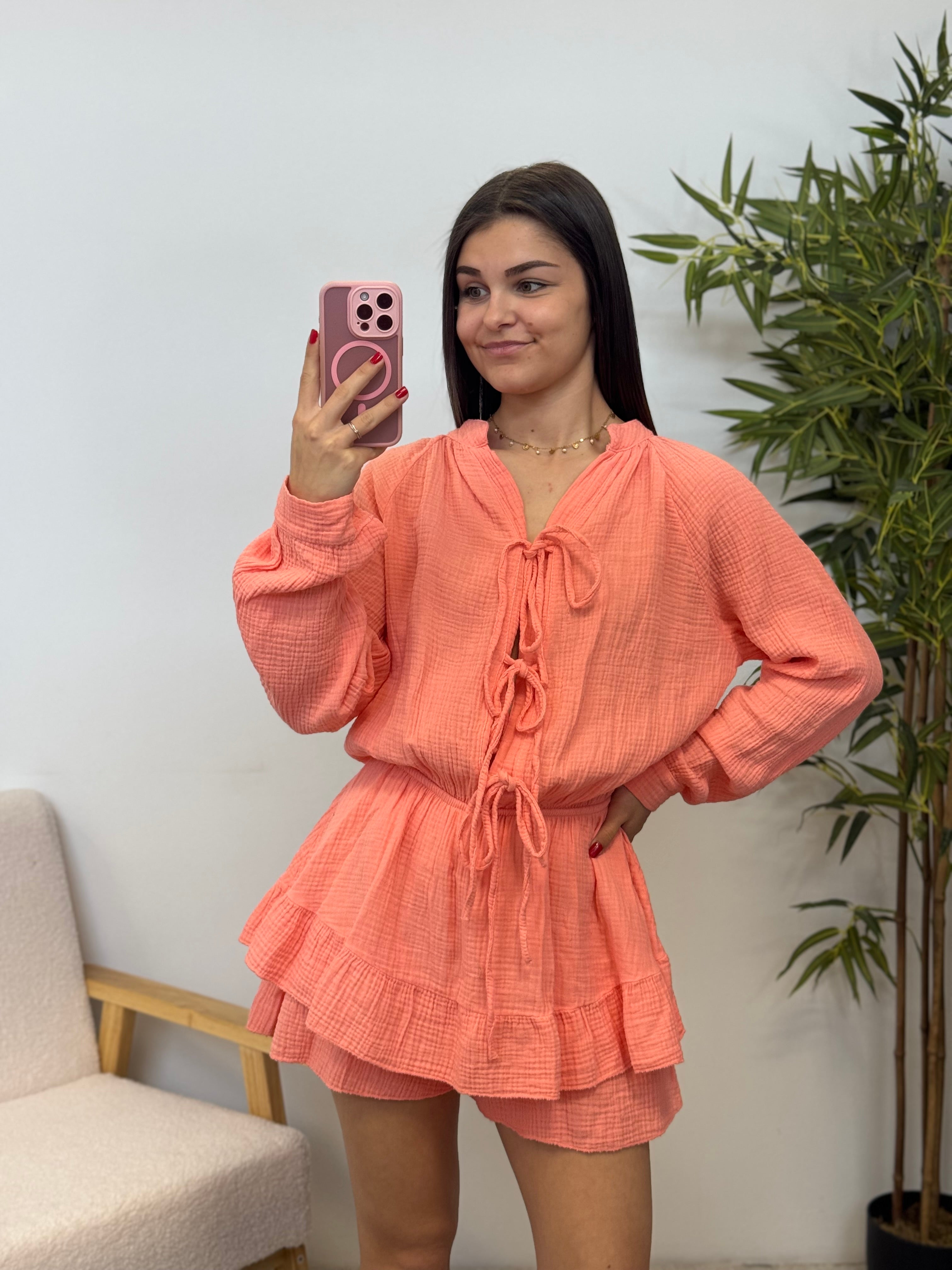 Combinaison gaze de coton AMBRE Corail