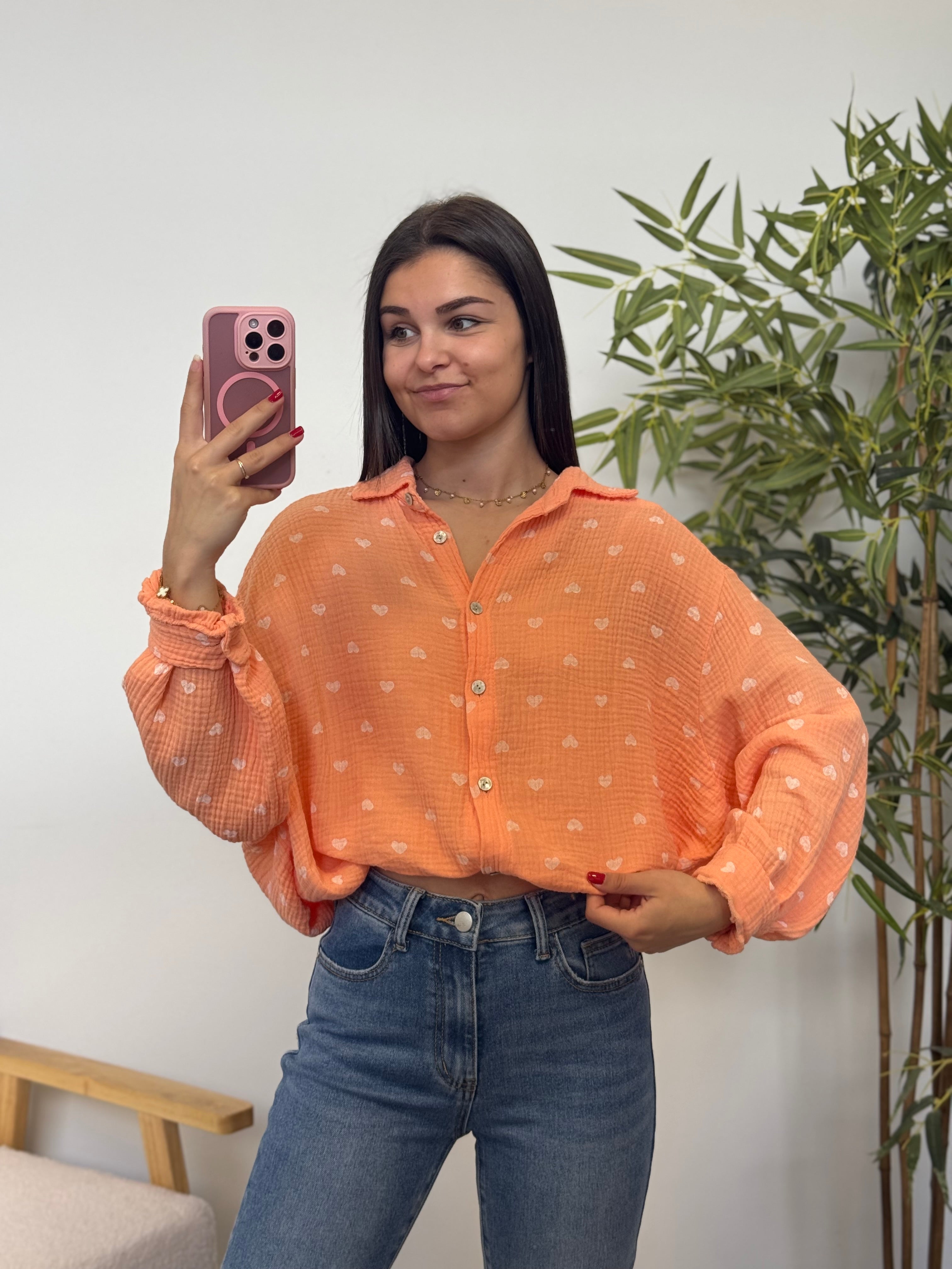 Chemise gaze de coton LILOU Corail